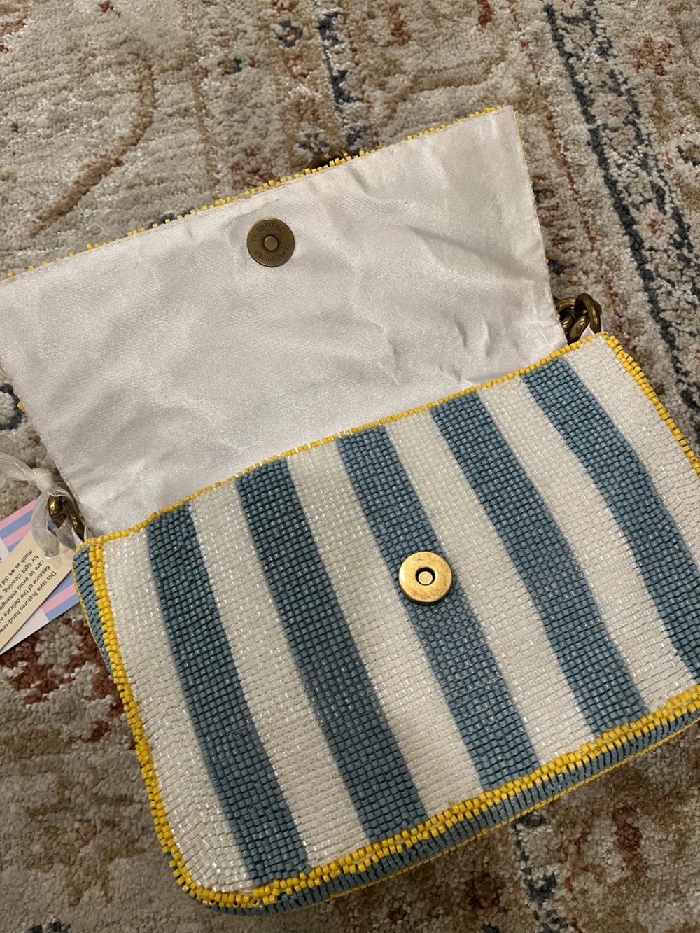 NWT Handmade Beaded Stripe Shoulder Bag Gold Chain Coastal Clutch - Picture 8 of 9